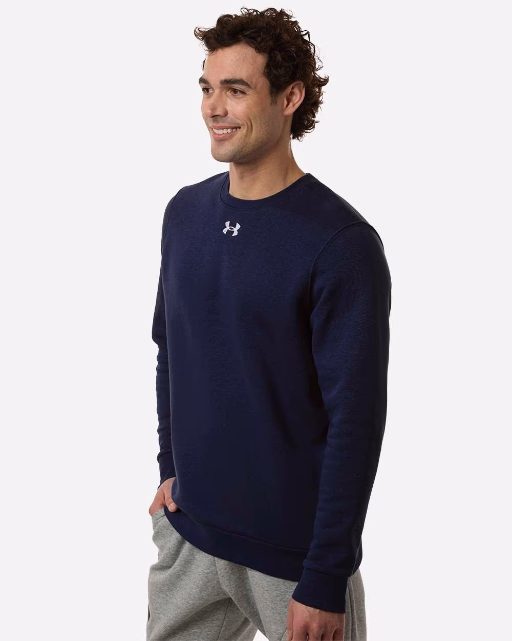 Custom Under Armour Men's Team Icon Fleece Crew - Midnight Navy/ White side