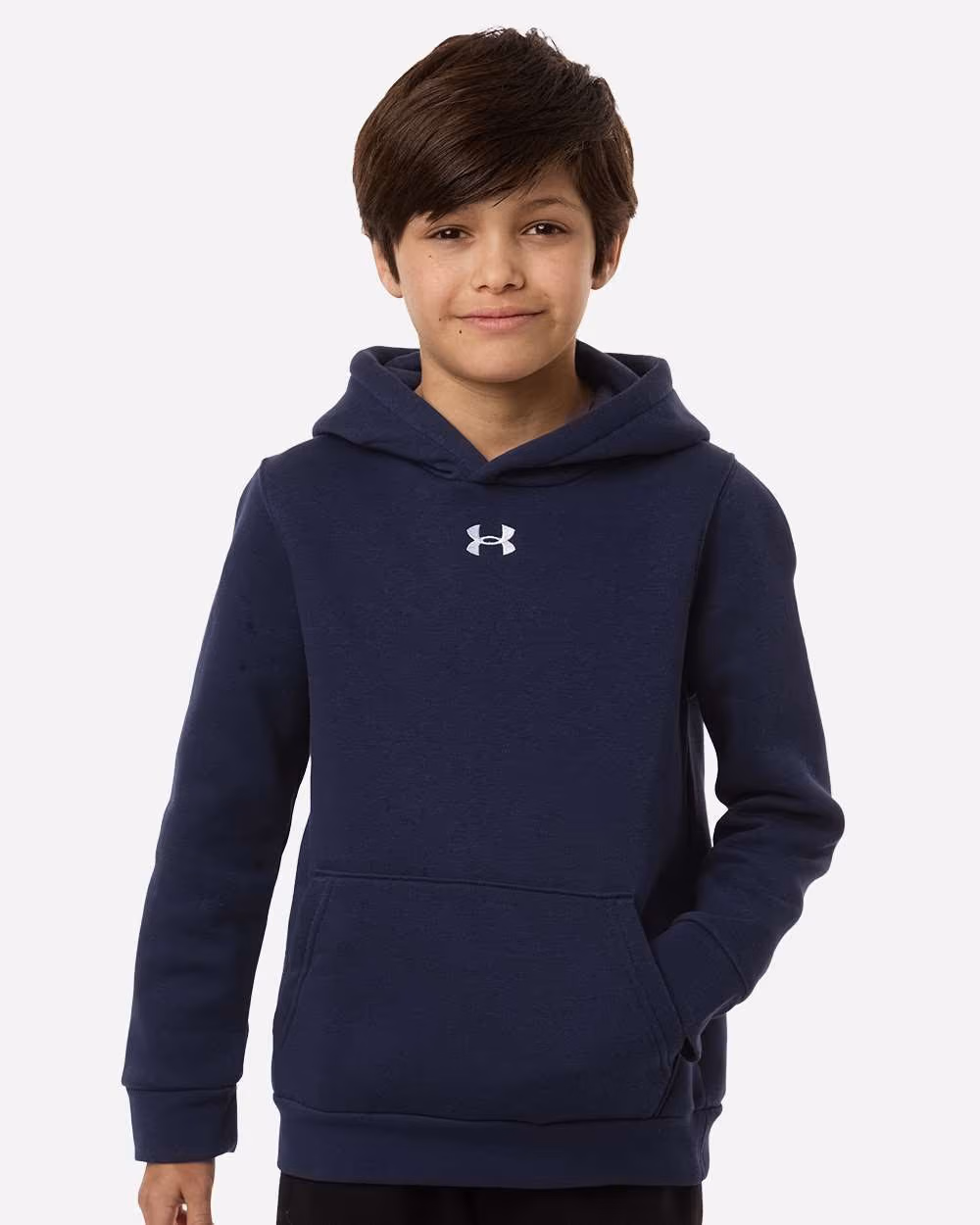 Custom Under Armour Youth Team Icon Fleece Hooded Sweatshirt - Midnight Navy/ White front