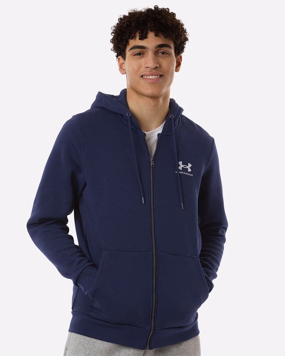 Custom Under Armour Men's Icon Fleece Hooded Full-Zip - Midnight Navy/ White front