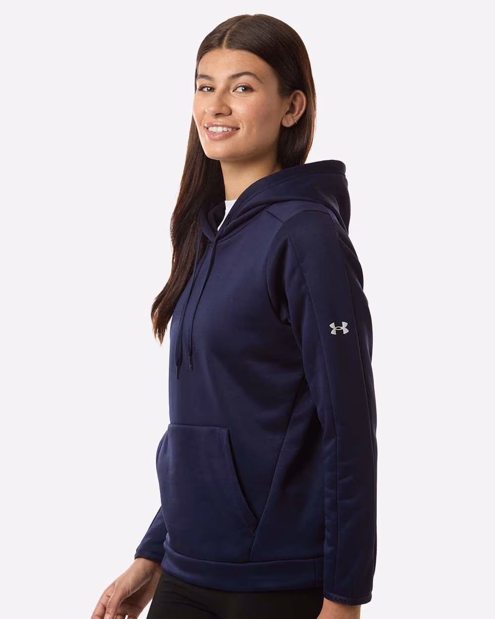 Custom Under Armour Women's Armour Fleece Pro Hooded Sweatshirt - Midnight Navy/ White side