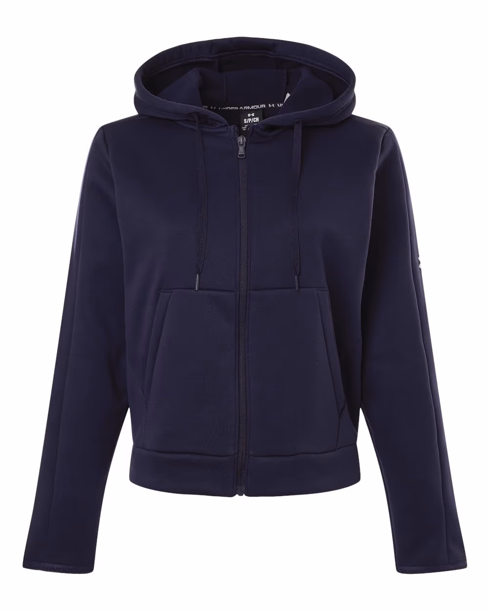 Custom Under Armour Women's Armour Fleece Pro Hooded Full-Zip - Midnight Navy/ White flat front