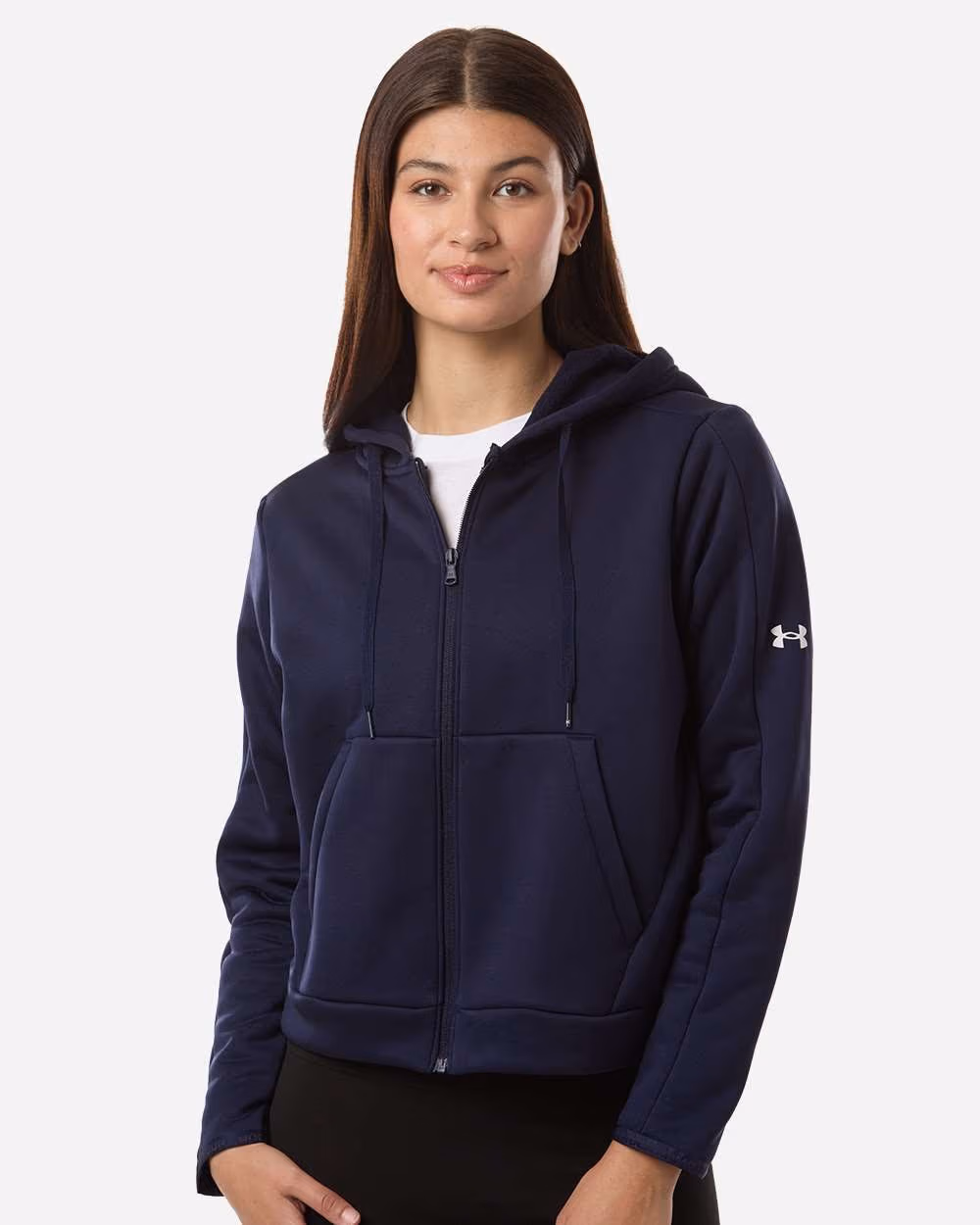 Custom Under Armour Women's Armour Fleece Pro Hooded Full-Zip - Midnight Navy/ White front