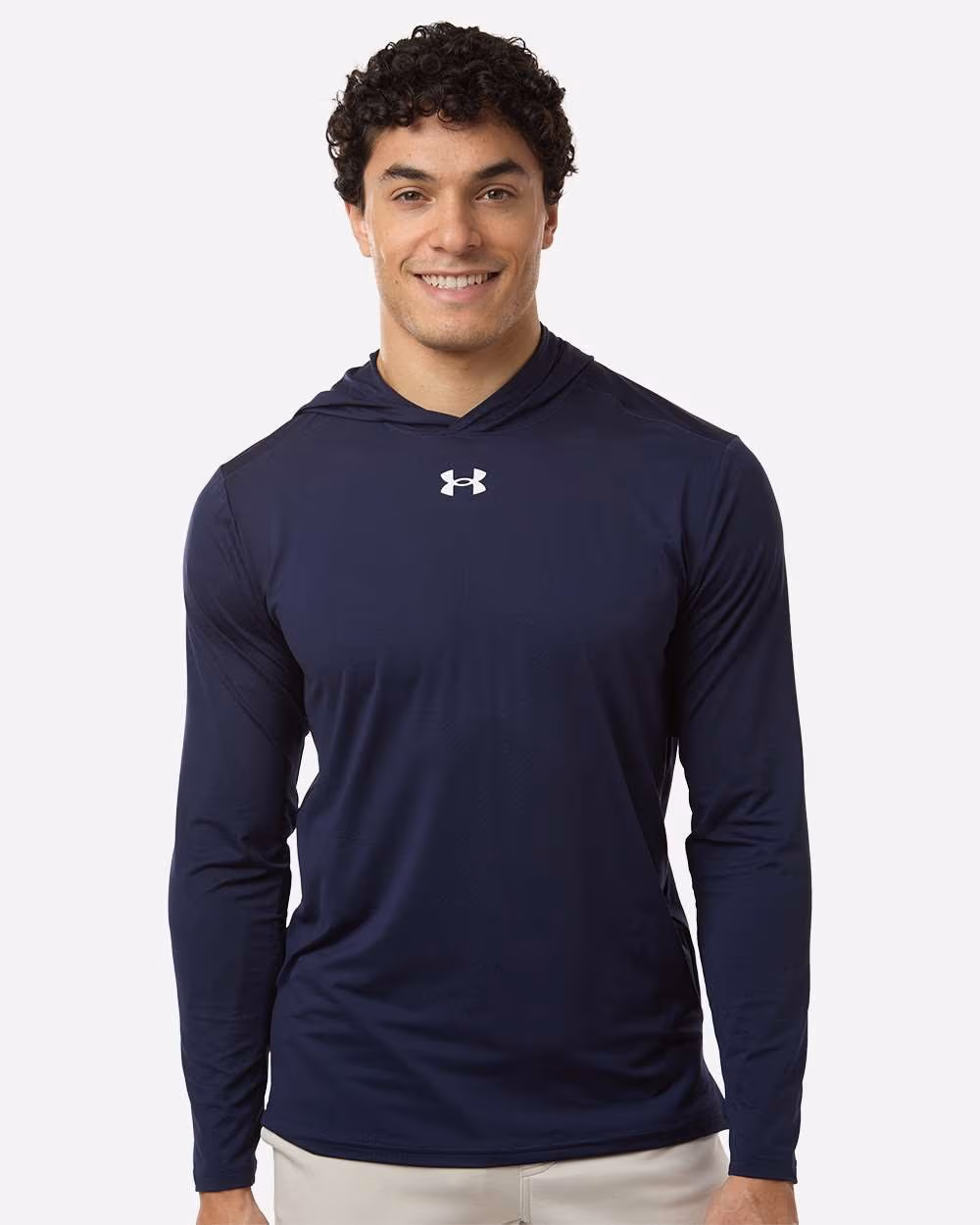 Custom Under Armour Men's Team Vanish Hooded Long Sleeve T-Shirt - Midnight Navy/ White front