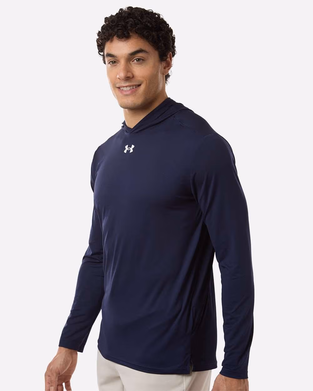 Custom Under Armour Men's Team Vanish Hooded Long Sleeve T-Shirt - Midnight Navy/ White side