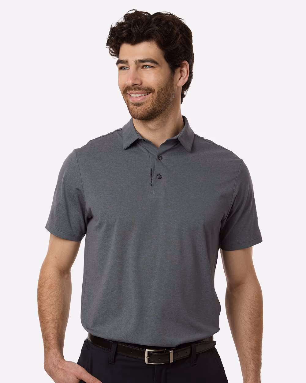 Custom Under Armour Men's Drive Bonded Polo - Castlerock/ Titan Grey/ Black front