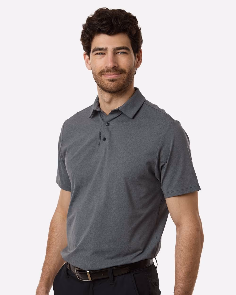 Custom Under Armour Men's Drive Bonded Polo - Castlerock/ Titan Grey/ Black side