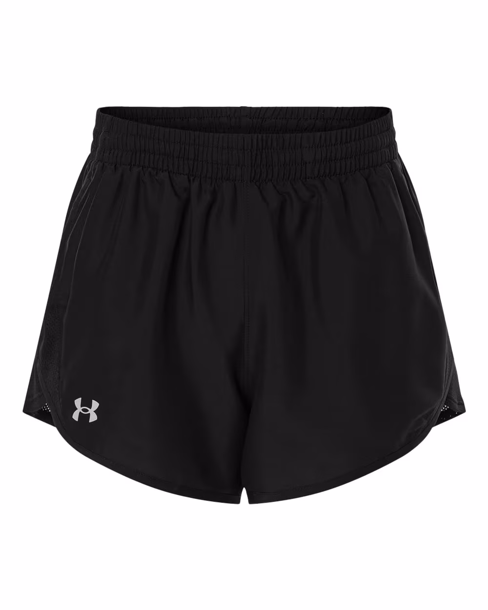 Custom Under Armour Women's Fly-By Unlined 3" Short - Black/ Black/ White flat front