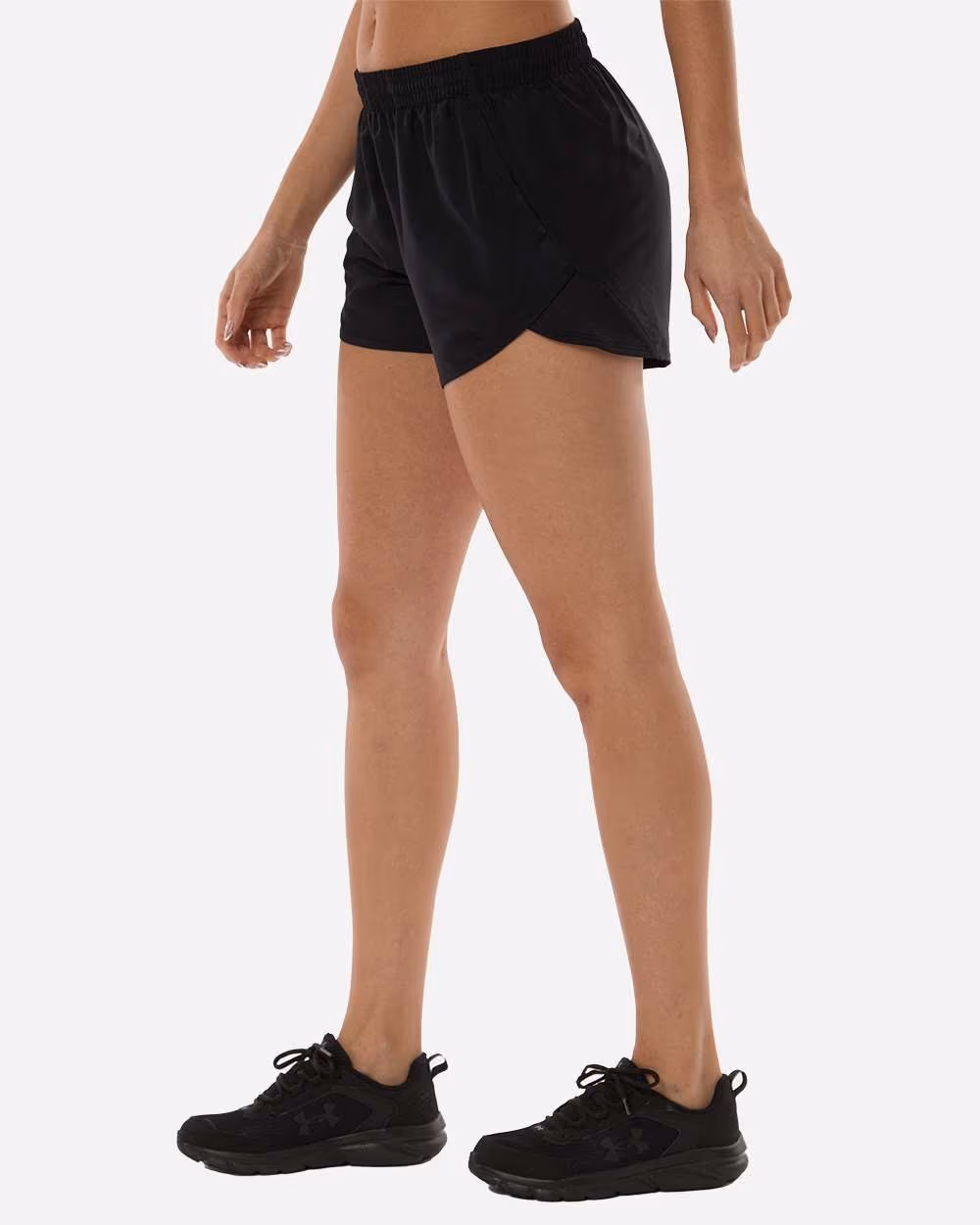 Custom Under Armour Women's Fly-By Unlined 3" Short - Black/ Black/ White side