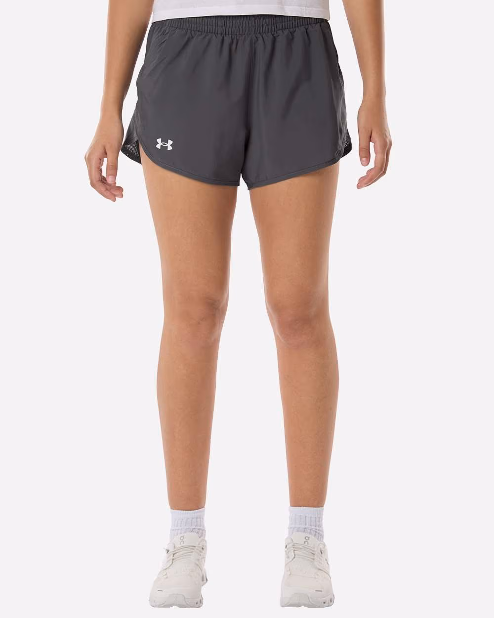 Custom Under Armour Women's Fly-By Unlined 3" Short - Castlerock/ Castlerock/ White front