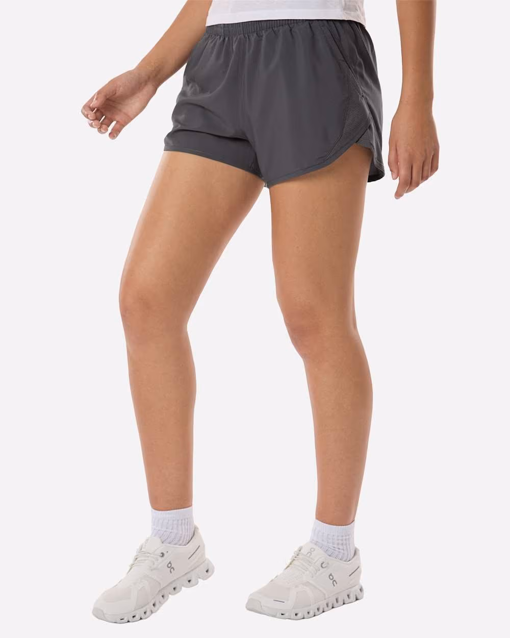 Custom Under Armour Women's Fly-By Unlined 3" Short - Castlerock/ Castlerock/ White side