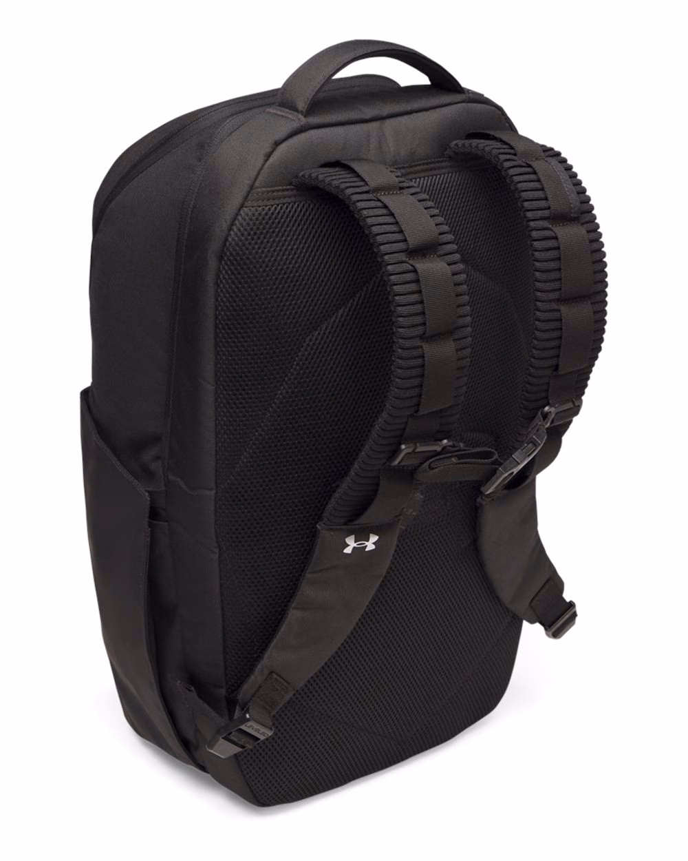Custom Under Armour 32L No Weigh Team Backpack Black/ Metallic Silver flat back
