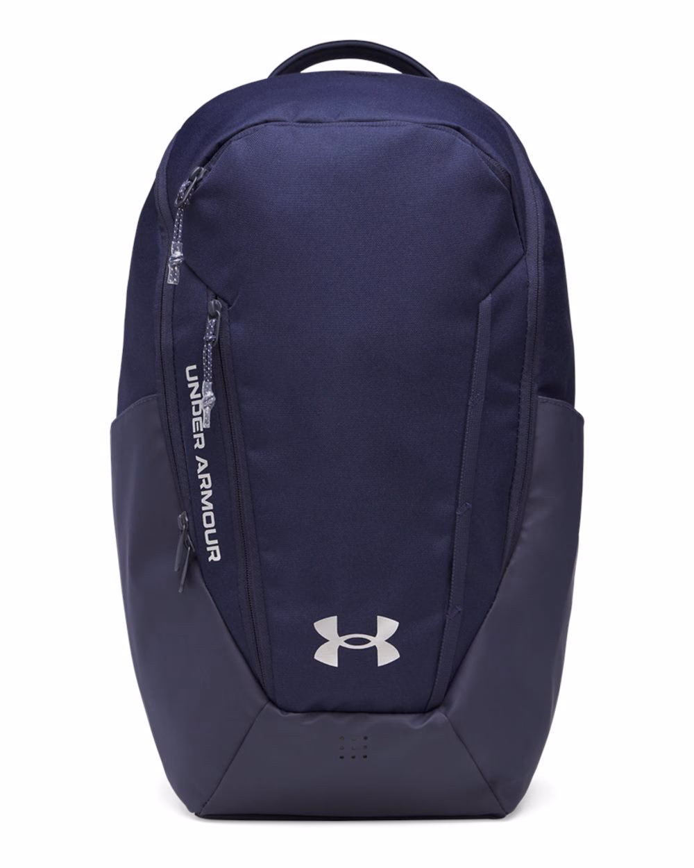 Custom Under Armour 32L No Weigh Team Backpack Midnight Navy/ Metallic Silver flat front
