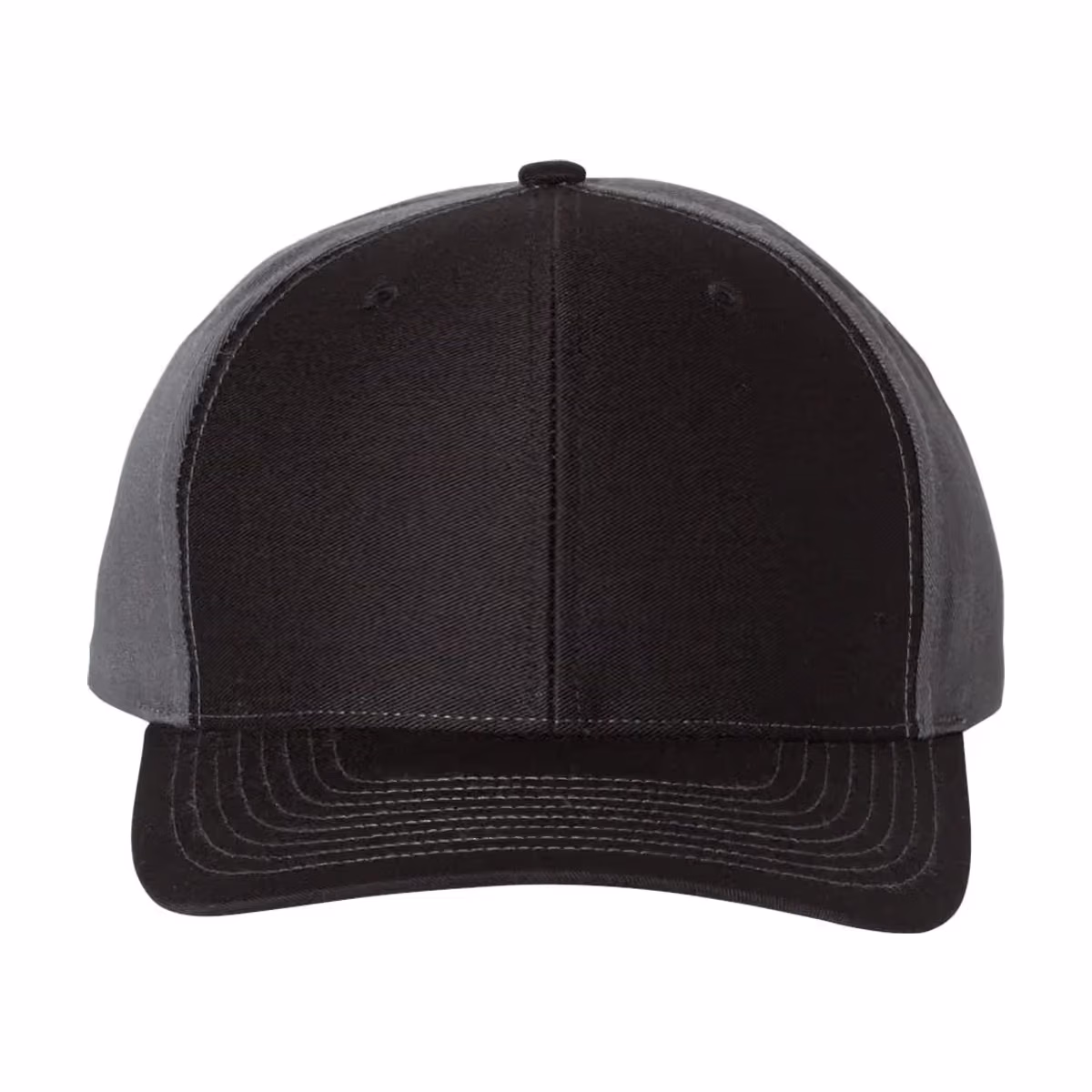 Custom Richardson Twill Back Trucker Cap - Black/ Charcoal front