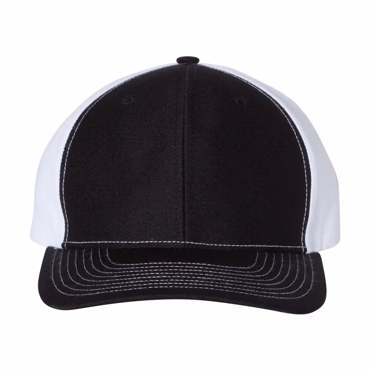Custom Richardson Twill Back Trucker Cap - Black/ White front
