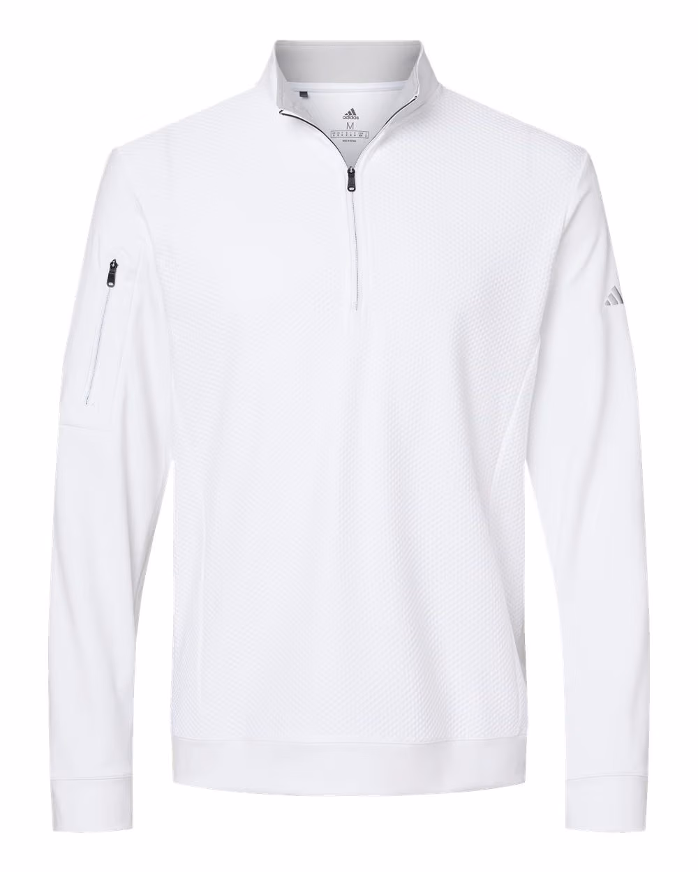Custom Adidas Men's Textured Quarter-Zip Pullover - White flat front