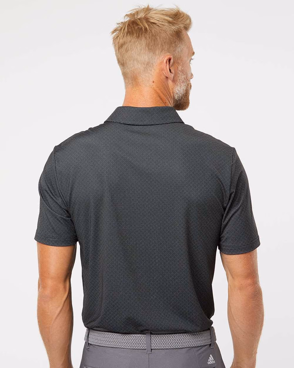 Custom Adidas Men's Ultimate365 Diamond Dot Print Polo - Black/ White/ Grey Three back