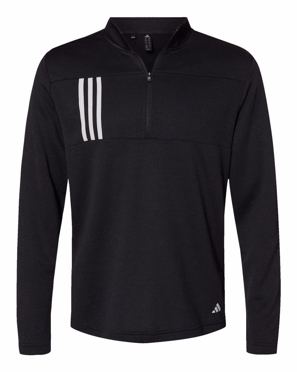 Custom Adidas Men's 3-Stripes Double-Knit Quarter-Zip Pullover - Black/ Grey Two flat front