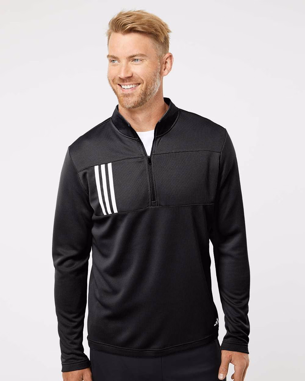 Custom Adidas Men's 3-Stripes Double-Knit Quarter-Zip Pullover
