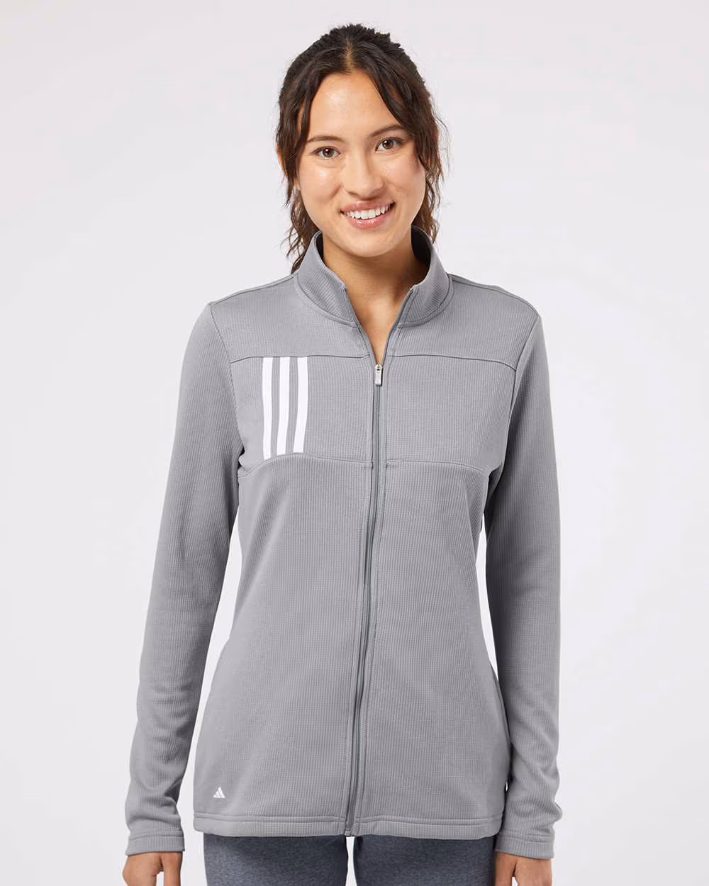 Custom Adidas Women's 3-Stripes Double Knit Full-Zip Jacket - Grey Three/ White front