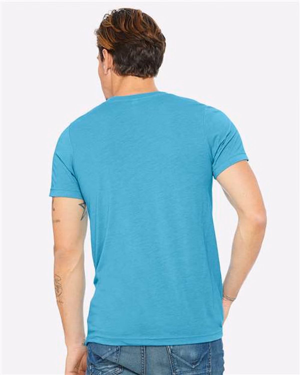 Custom BELLA + CANVAS 3415 Unisex Triblend V-Neck Tee - Aqua Triblend - back