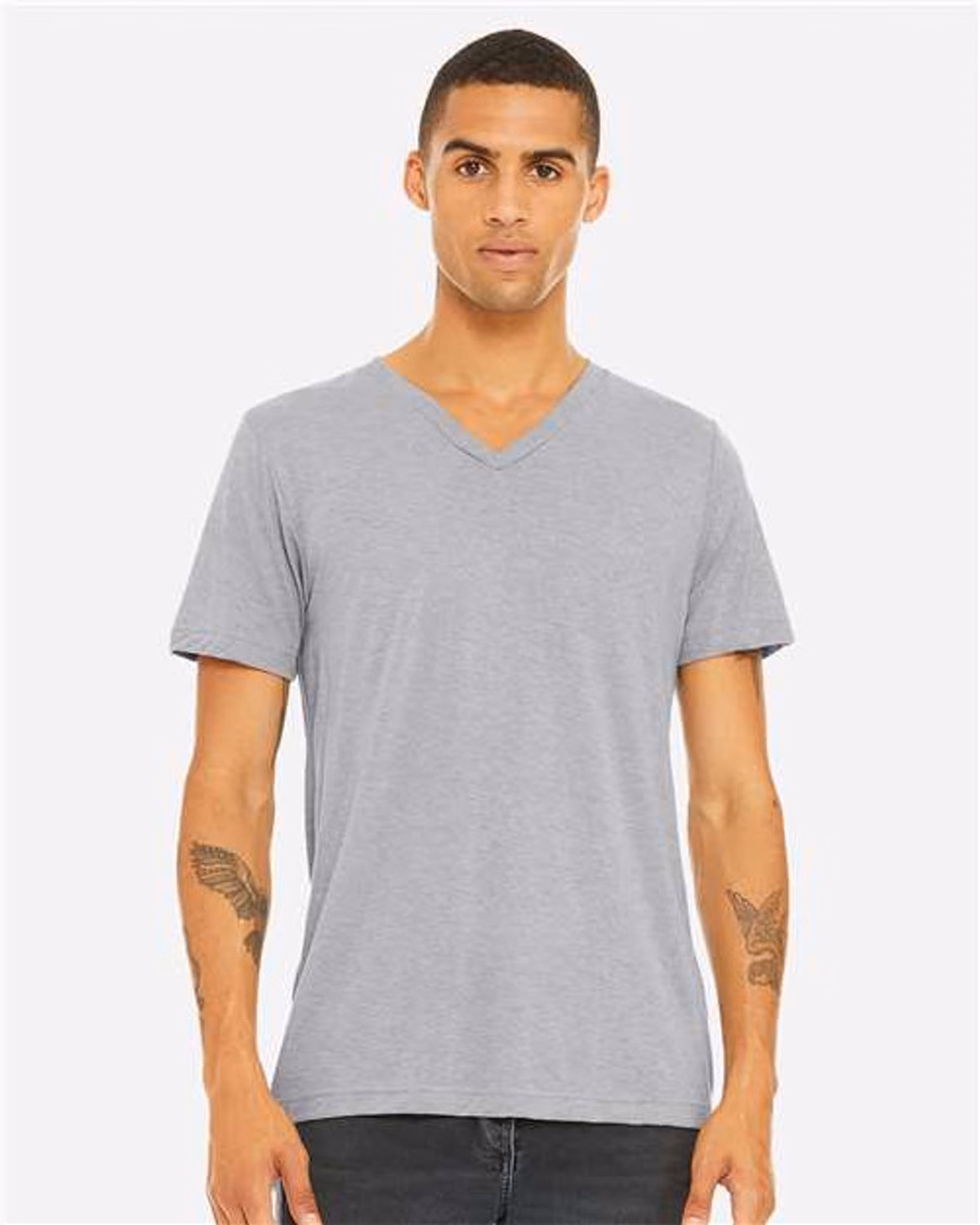 Custom BELLA + CANVAS 3415 Unisex Triblend V-Neck Tee - Athletic Grey Triblend - front
