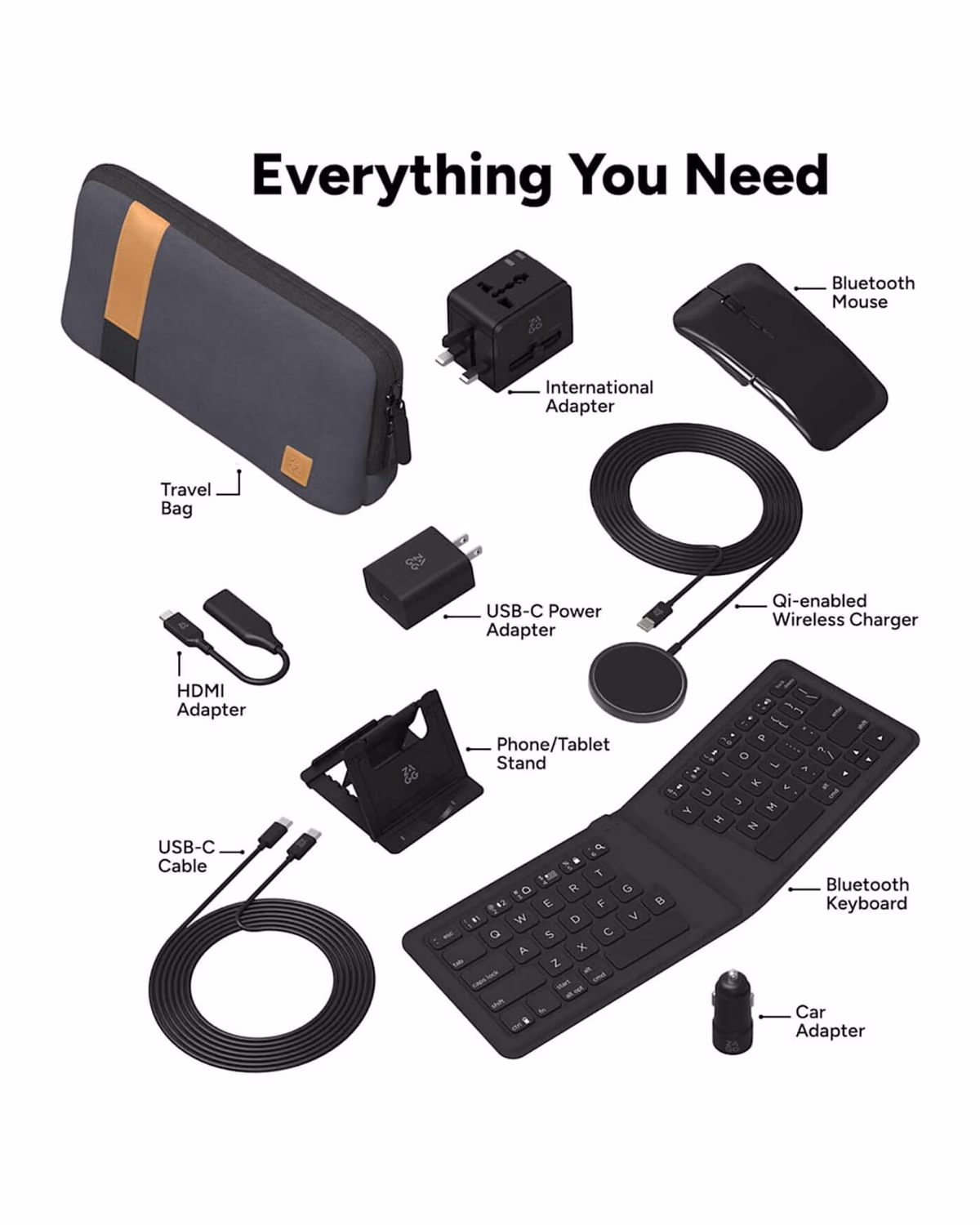 Custom ZAGG Desktop Essential Travel Kit, Black, lifestyle desk setup view